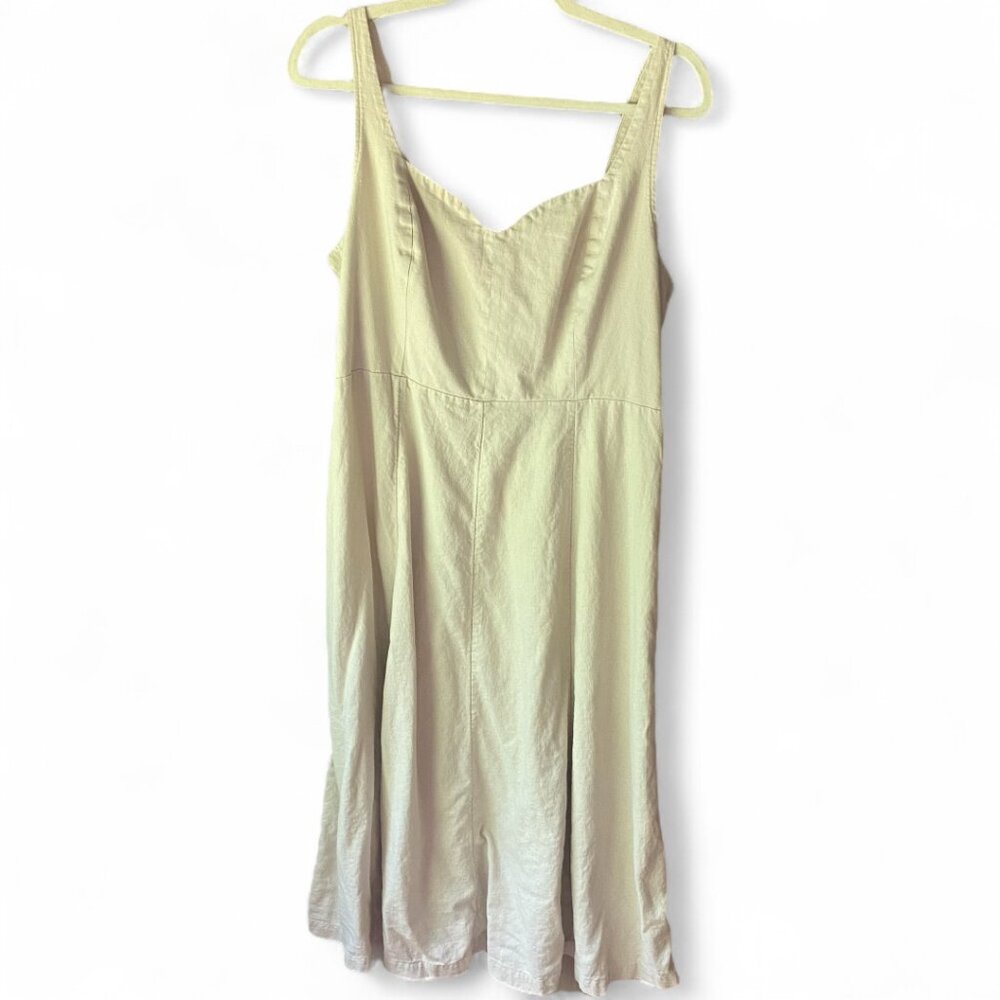 Old Navy Linen Blend Khaki fit & flare sleeveless midi dress XL coastal boho - Picture 9 of 9